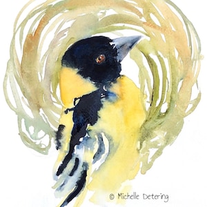 Bird with Nest - Weaver Bird Watercolor, Weaver Bird Art, Bird Nest Art, Weaver Bird Decor, Yellow Bird Art, Bird Watercolor, Modern Bird