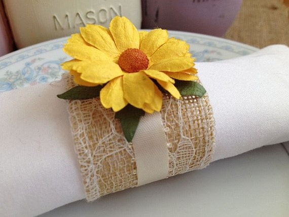 Sunflower Napkin Rings For Barn Rustic Beach Weddings Etsy