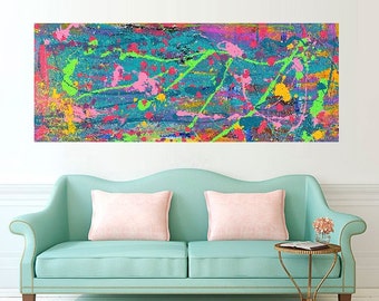 Colorful Painting Splatter Art Original Acrylic on Canvas LARGE Textured Painting