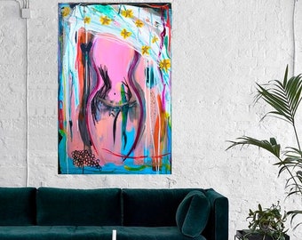 Goddess Body Painting, Acrylic Abstract on Canvas, Unique Art, Contemporary Artwork, Original Painting, Handmade Decor, Feminine Artworks