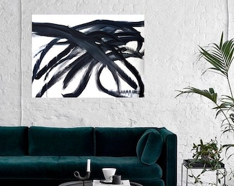 Black and White Wall Art, Large Abstract Painting, Original Artwork, Contemporary Home Decor, Modern Wall Decor, Monochromatic Canvas Prints