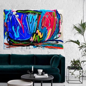 Large Expressionist Painting, Colorful Bright Acrylic Canvas Art, Contemporary Original Abstract Painting Ready to Hang