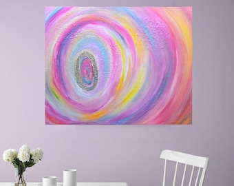 Vibrant Pink & Yellow Painting, Abstract Art, Girly Pastel Painting, Contemporary Glitter Acrylic, Colorful Wall Hanging, Unique Home Decors