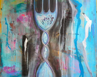 Fork Painting, Colorful Artwork, Abstract Canvas, Unique Wall Decor, Contemporary Art, Kitchen Wall Art, Dining Room Decor, Modern Home Arts