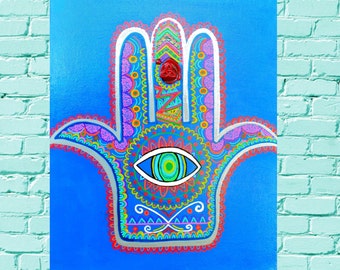 HAMSA Hand Painting Colorful Art Spiritual Bright Inspirational Protective Hand