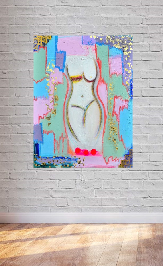 Body Goddess Painting, Gold Leaf Art, Modern Heavy Textured Home Decors, Contemporary Wall Art, Abstract Figurative Paintings, Luxury Decors