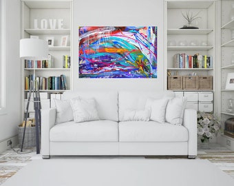 Large wall art, abstract expressionist painting, original art painting, unique home decor, one of a kind splatter art, modern expressionist