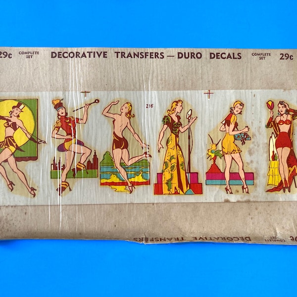 Vintage Set 6 1940s Pin Up Water Transfers Duro Decals  Sexy Bombshells