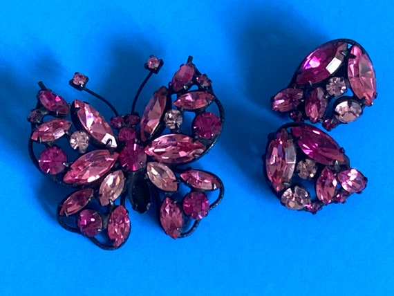 Vintage Regency Pink Butterfly Brooch & Earring Set