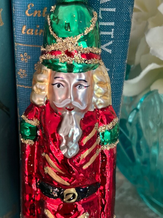 Vintage Christmas Ornament Mercury Glass Soldier Nutcracker Glitter House of Ivana Trump Made In Poland 7” 1996