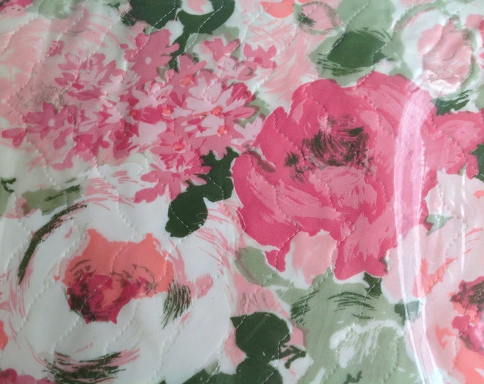 Vintage 1960's Pink Roses Quilted Card Table Cover New Old Stock