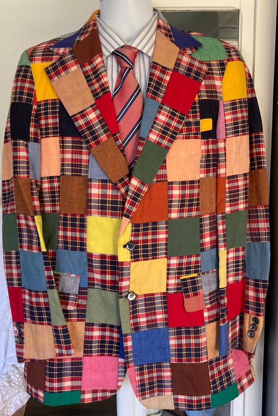 Mens Vintage PBM Authentic Bold Hand Woven Indian Madras Cotton Plaid Blazer 2 Button