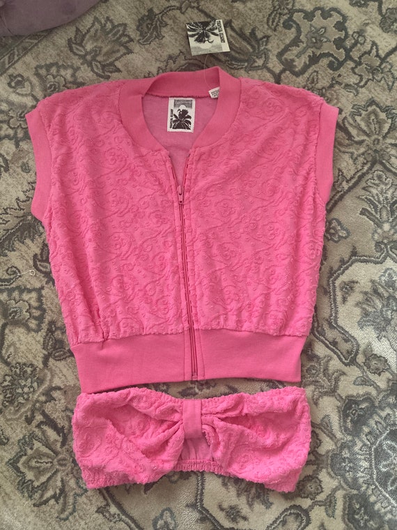 NWT Tropical Resort Vintage 1970s Pink Terrycloth Top Jacket With Tube Top Size Small Summer Time