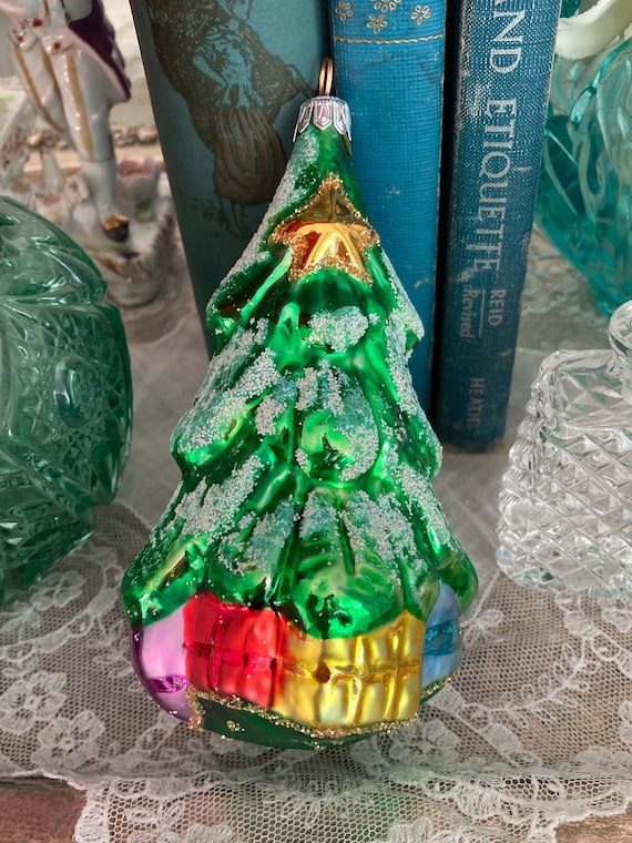 Vintage 1996 Mercury Glass Ornament Christmas Tree W/ Presents House of Ivana Trump Made in Poland Enesco Corp 5 1/2” x 3”