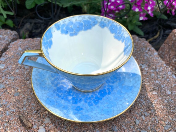 Vintage 1920s Blue Floral Deco Teacup and Saucer Royal Paragon RD #766514