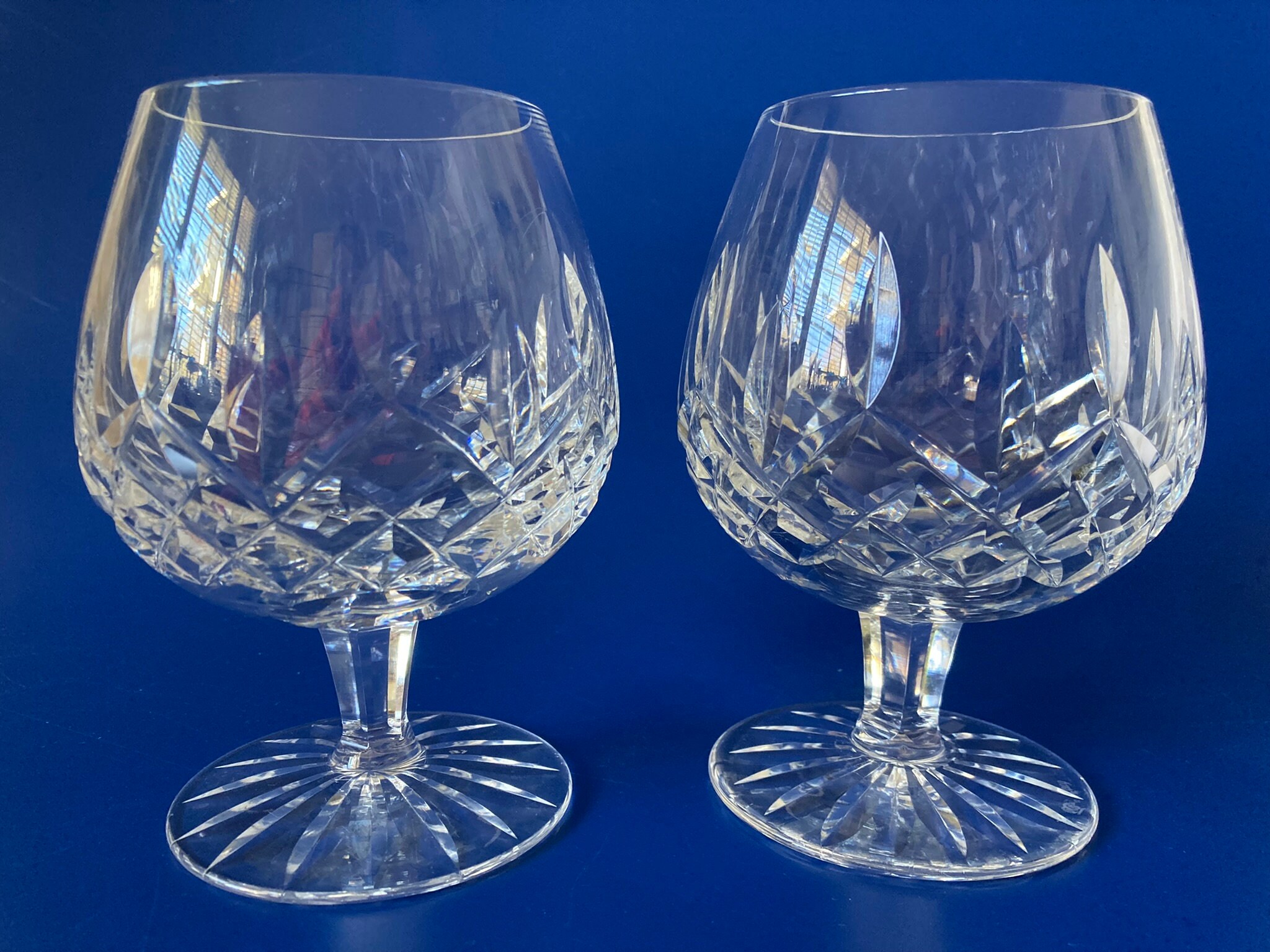 Vintage Set 2 Waterford Lismore Brandy Cognac Snifters Glasses Signed