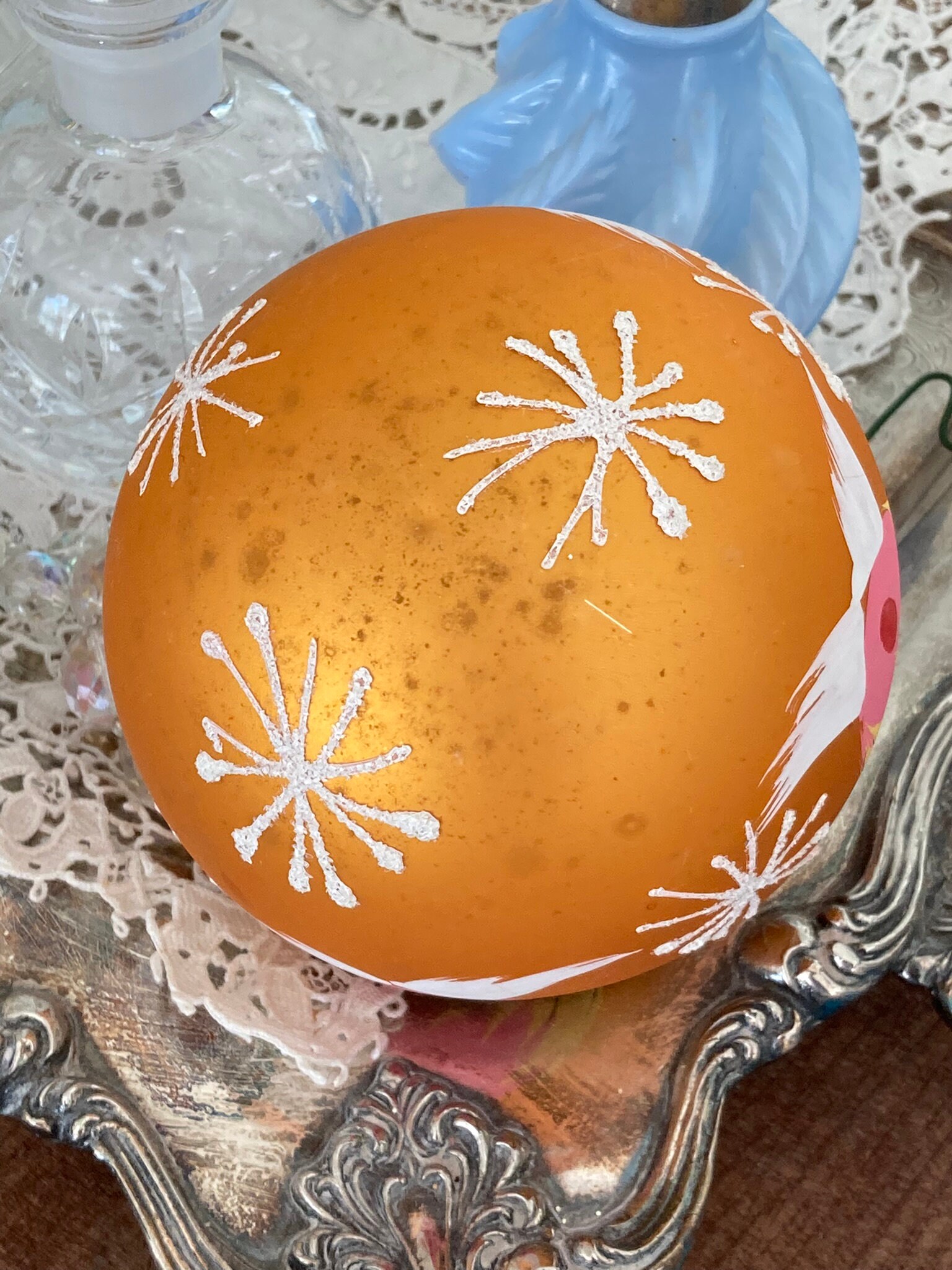 Vintage Jumbo Matte Gold Mercury Glass Christmas Ornament Singing Angels Jumbo 4” x 4 1/4” White