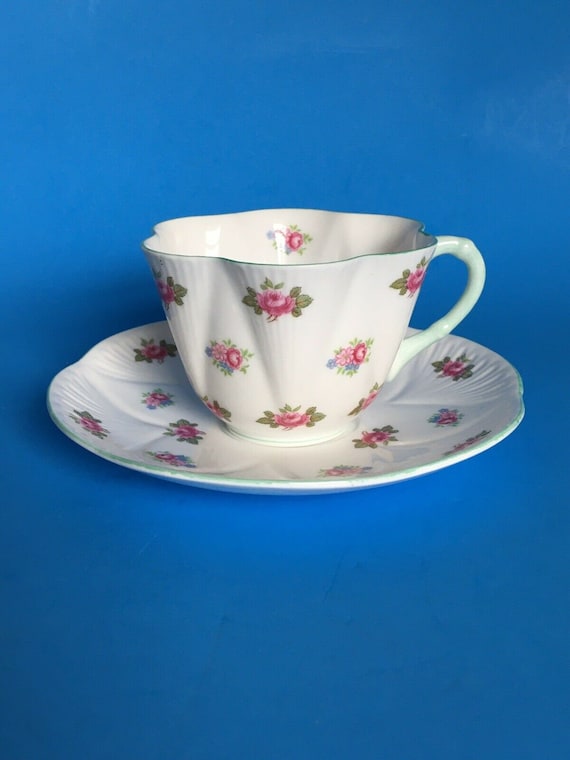 Vintage Romantic Shelley China Cup and Saucer Rosebud Pattern Dainty Shape Made In England Afternoon Tea Party Pink