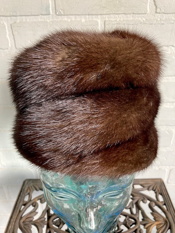 Vintage 1960s Dark Brown Ranch Mink Fur Bucket Hat By Davis 21”