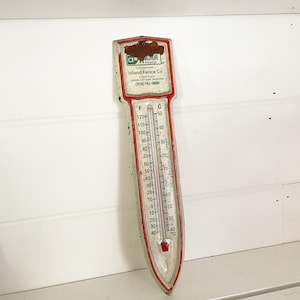 Vintage advertising thermometer, outdoor, island fence co, metal