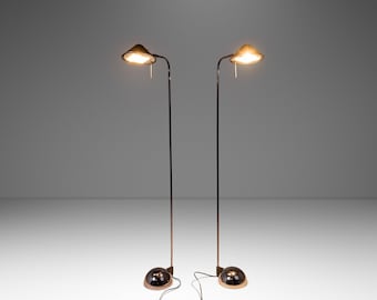 Rare Set of Two (2) Post Modern Floor Lamps in Midnight Chrome by Robert Sonneman for George Kovacs, USA, c. 1987