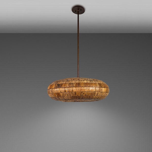 Limited Edition Mid-Century Organic Modern Rattan Ceiling Lamp / Chandelier by Breuer for Troy Lighting, USA, c. 2000's