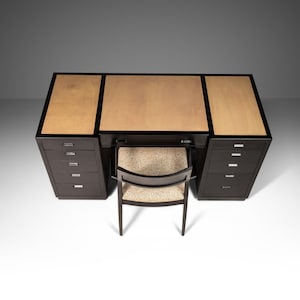Ebonized Mid Century Modern Executive / Campaign Desk by Edward Wormley for Dunbar with Original Leather Top, USA, c. 1960s