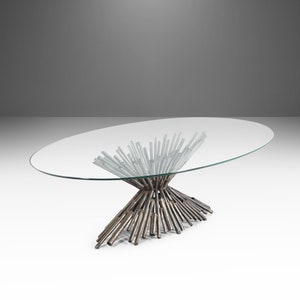 Brutalist Tubular Steel Coffee Table with a Glass Top By Silas Seandel, c. 1970 image 2