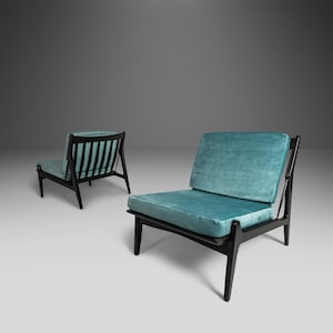 Set of Two 2 Rare Lounge Chairs by Ib Kofod Larsen for Selig, Denmark, c. 1950's image 1