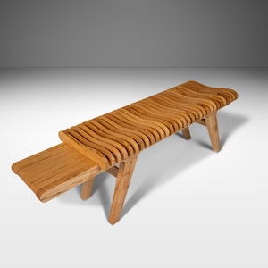 Organic Modern "Aligné" Slatted Bench in Solid Ambrosia Maple by Mark Leblanc, USA, c. 2022