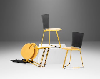 Set of Four (4) Seccose Chairs in Patina Yellow & Black Designed by Gaspare Cairoli, Italy, c. 1980's