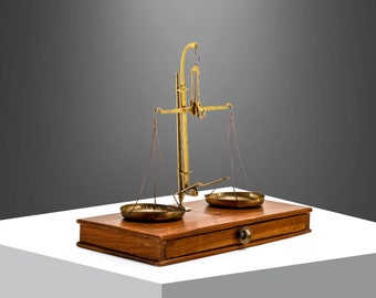 Vintage Table Top Apothecary Scale in Walnut & Brass, c. 1940's