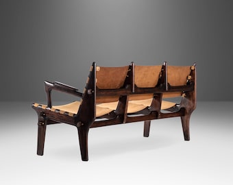 Mid Century Modern Three-Seater Sofa in Fruitwood & Leather by Angel Pazmino, Ecuador, c. 1960's