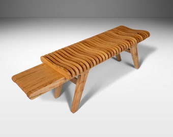 Organic Modern "Aligné" Slatted Bench in Solid Ambrosia Maple by Mark Leblanc, USA, c. 2022