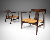 Set of Two (2) Mid Century Modern Low Profile Lounge Chairs w/ Original Thrush Seat, Japan, 1960's