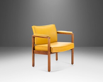 Lounge Chair in Walnut & Original Mustard Fabric in the Manner of Jens Risom, USA, c. 1960's