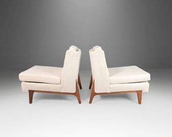 Set of Two (2) Bespoke Slipper Chairs After Edward Wormley in Newly Upholstered Boucle, USA, c. 1960's