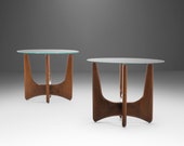 Set of Two (2) Walnut End Tables Attributed to Adrian Pearsall w Glass Tops, USA, c. 1960 39 s