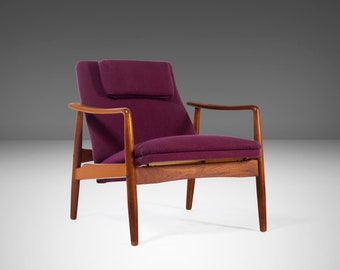 Danish Modern Lounge Chair in Teak Wood and Original Plumb Woolen Fabric by Soren J. Ladefoged, C. 1950s