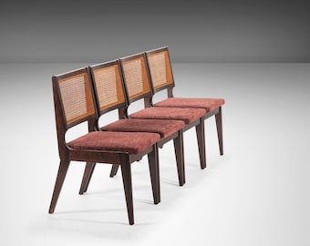 Set of Four (4) Sophisticated Cane Back Dining Chairs in the Manner of Edward Wormley, USA, c. 1950's