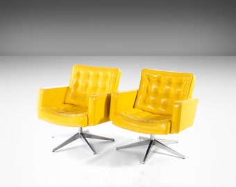 Set of Two (2) Swivel Lounge Chairs in Canary Yellow by Vincent Cafiero for Knoll, USA, c. 1960's