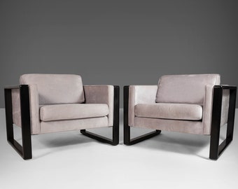 A Set of Two (2) Ebonized Cube Club Chairs Attributed to Walter Knoll, c. 1960