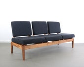 Mid Century Modern Three Seater Bench Sofa in Solid Walnut Styled After Jens Risom