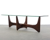 Walnut and Glass Surfboard Coffee Table Attributed to Adrian Pearsall