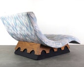Beautiful Original Sky Blue Patterm Mid Century Wave Chaise Lounge Chair Designed by Adrian Pearsall for the Strictly Spanish Line