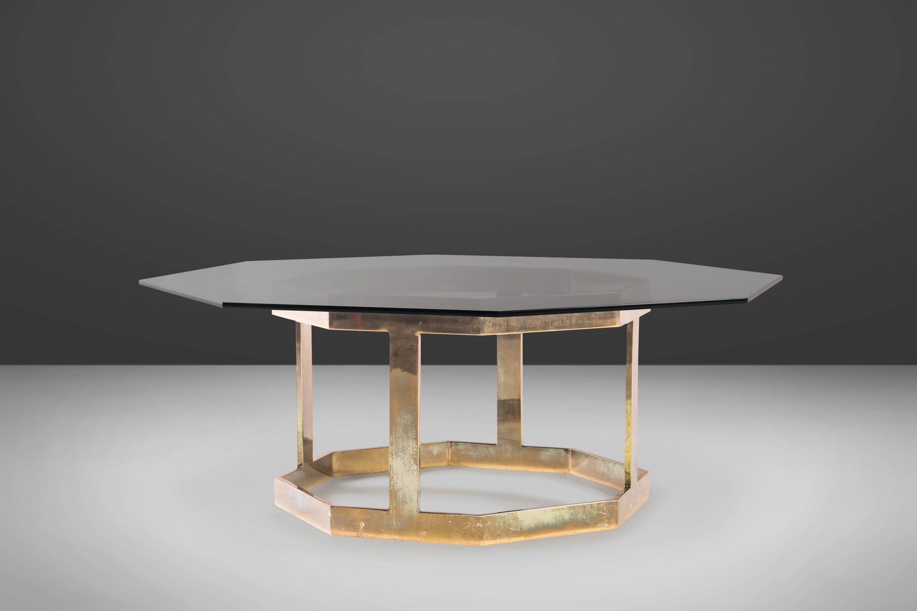 Patinaed Brass Octagonal Coffee Table With an Octagonal Glass Top After Milo Baughman C. 1970s Etsy