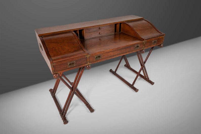 Drexel Oxford Square Series Campaign Desk in Pecan, c. 1970 image 2