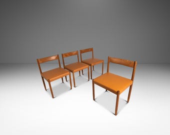 Set of Four (4) Restored Mid-Century Danish Modern Dining Chairs in Teak & Leather Poul M. Volther for Frem Røjle, Denmark, c. 1960's