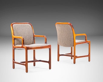 Set of Two (2) Mid Century Modern Pretzel Chairs in Oak and Original Tweed, USA, c. 1960's