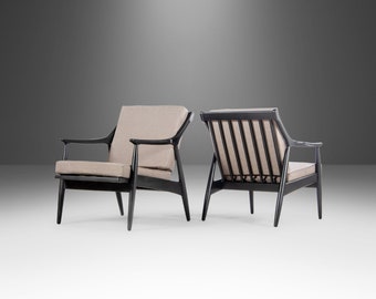 Set of Two (2) Ebony Danish Modern Lounge Chairs by Paoli in Knit Stone Grey Fabric, c. 1960s